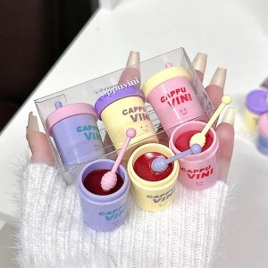 Cappuvini Milk Tea Cup Lightweight Shiny Cup-shaped Solid Lip Gloss Portable Smooth Autumn/Winter for Daily makeup Beauty
